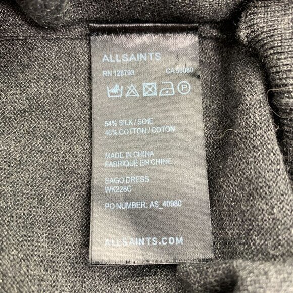 All Saints Sago Sweater Dress Gray Silk Blend Asymmetrical Cut Out Shoulder Sz 2 - Picture 8 of 10
